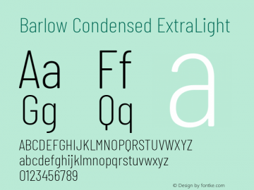 Barlow Condensed ExtraLight Version 1.403 Font Sample