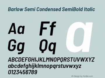 Barlow Semi Condensed SemiBold Italic Version 1.403 Font Sample