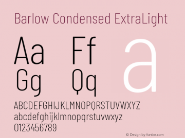 Barlow Condensed ExtraLight Version 1.403 Font Sample