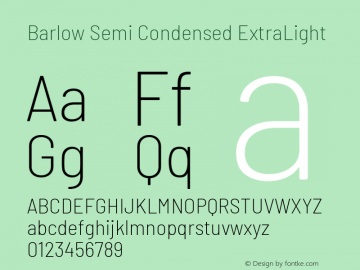 Barlow Semi Condensed ExtraLight Version 1.403 Font Sample