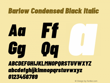 Barlow Condensed Black Italic Version 1.403 Font Sample