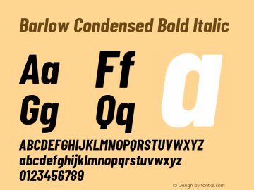 Barlow Condensed Bold Italic Version 1.403 Font Sample