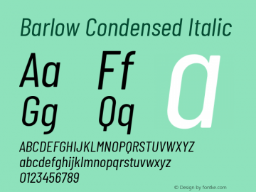 Barlow Condensed Italic Version 1.403 Font Sample