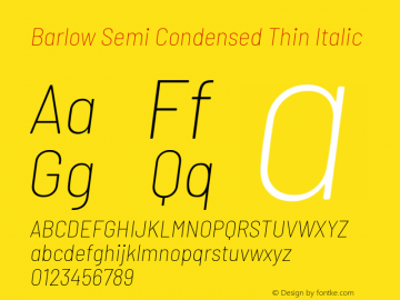 Barlow Semi Condensed Thin Italic Version 1.403 Font Sample