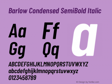 Barlow Condensed SemiBold Italic Version 1.403;PS 001.403;hotconv 1.0.88;makeotf.lib2.5.64775 Font Sample