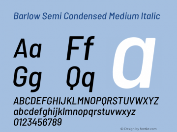 Barlow Semi Condensed Medium Italic Version 1.403;PS 001.403;hotconv 1.0.88;makeotf.lib2.5.64775 Font Sample