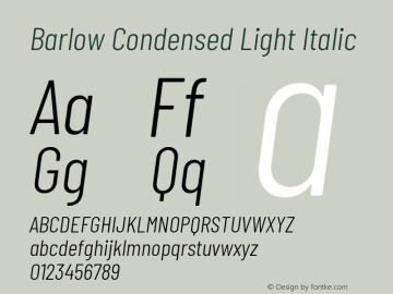 Barlow Condensed Light Italic Version 1.403 Font Sample