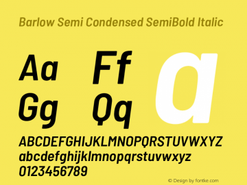 Barlow Semi Condensed SemiBold Italic Version 1.403;PS 001.403;hotconv 1.0.88;makeotf.lib2.5.64775 Font Sample