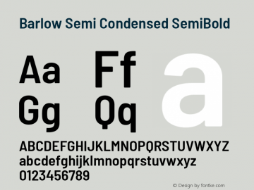 Barlow Semi Condensed SemiBold Version 1.403 Font Sample