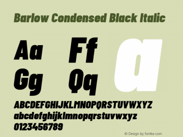 Barlow Condensed Black Italic Version 1.403 Font Sample