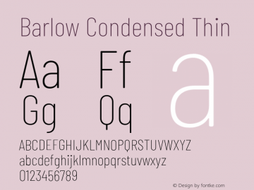 Barlow Condensed Thin Version 1.403;PS 001.403;hotconv 1.0.88;makeotf.lib2.5.64775 Font Sample