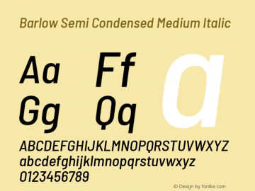 Barlow Semi Condensed Medium Italic Version 1.403 Font Sample