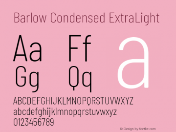 Barlow Condensed ExtraLight Version 1.403 Font Sample