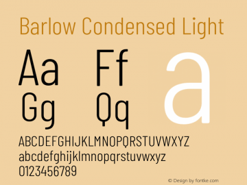 Barlow Condensed Light Version 1.403;PS 001.403;hotconv 1.0.88;makeotf.lib2.5.64775 Font Sample