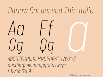 Barlow Condensed Thin Italic Version 1.403 Font Sample