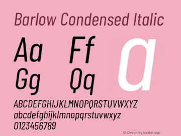 Barlow Condensed Italic Version 1.403;PS 001.403;hotconv 1.0.88;makeotf.lib2.5.64775 Font Sample