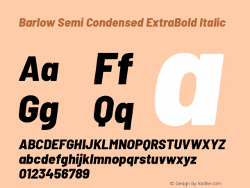 Barlow Semi Condensed ExtraBold Italic Version 1.403 Font Sample