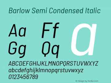 Barlow Semi Condensed Italic Version 1.403 Font Sample