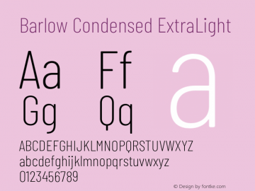 Barlow Condensed ExtraLight Version 1.403;PS 001.403;hotconv 1.0.88;makeotf.lib2.5.64775 Font Sample