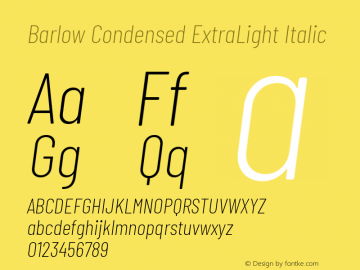 Barlow Condensed ExtraLight Italic Version 1.403 Font Sample