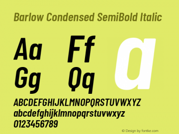 Barlow Condensed SemiBold Italic Version 1.403 Font Sample