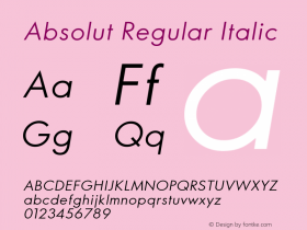 Absolut-RegularItalic Version 1.000 Font Sample