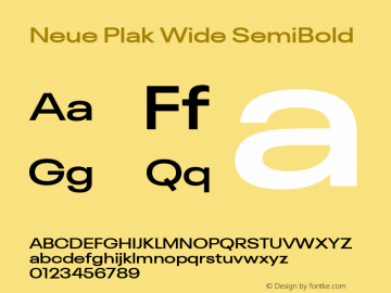Neue Plak Wide SemiBold Version 1.00, build 9, s3 Font Sample