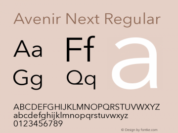 Avenir Next Regular 8.0d2e1 Font Sample