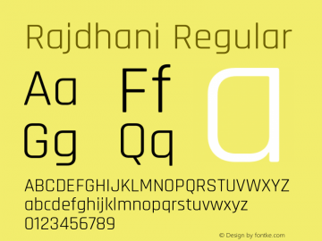 Rajdhani Regular Version 1.201;PS 1.0;hotconv 1.0.78;makeotf.lib2.5.61930; ttfautohint (v1.1) -l 7 -r 28 -G 50 -x 13 -D latn -f deva -w G Font Sample