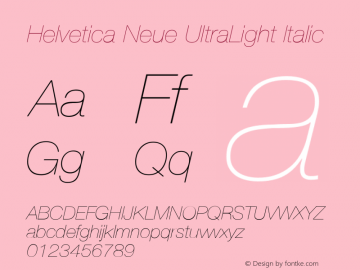Helvetica Neue UltraLight Italic 13.0d2e2 Font Sample