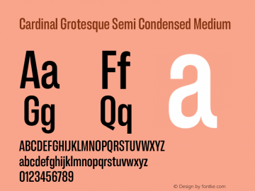 Cardinal Grotesque Semi Condensed Medium Version 1.000;PS 001.000;hotconv 1.0.88;makeotf.lib2.5.64775 Font Sample