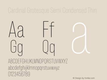 Cardinal Grotesque Semi Condensed Thin Version 1.000;PS 001.000;hotconv 1.0.88;makeotf.lib2.5.64775 Font Sample