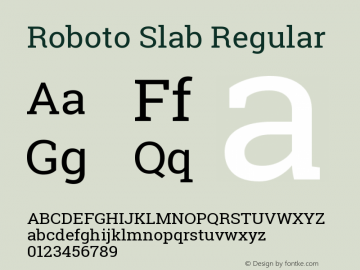 Roboto Slab Regular Version 1.100262; 2013 Font Sample