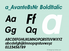 a_AvanteBsNr BoldItalic Macromedia Fontographer 4.1 12.11.97 Font Sample
