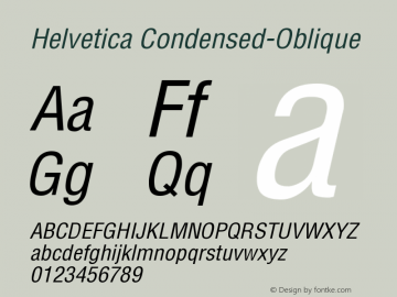 Helvetica.Condensed Oblique Version 001.001 Font Sample