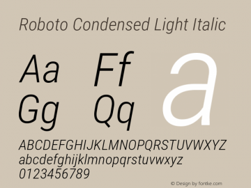 Roboto Condensed Light Italic Version 2.137; 2017图片样张