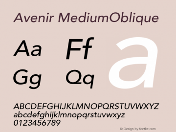 Avenir 65 Medium Oblique Version 001.001 Font Sample