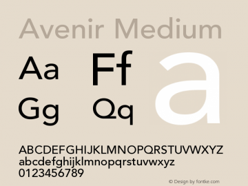 Avenir 65 Medium Version 001.001 Font Sample