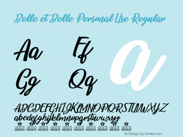 Belle et Belle Personal Use Version 1.000 Font Sample