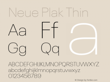 Neue Plak Thin Version 1.00, build 9, s3 Font Sample