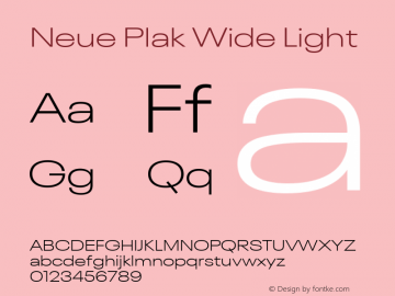 Neue Plak Wide Light Version 1.00, build 9, s3 Font Sample