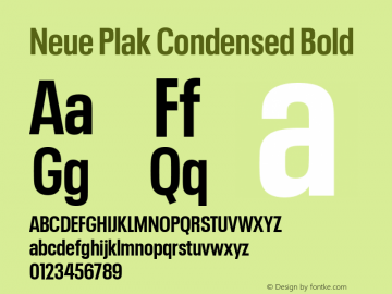 Neue Plak Condensed Bold Version 1.00, build 9, s3 Font Sample