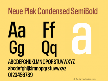 Neue Plak Condensed SemiBold Version 1.00, build 9, s3 Font Sample