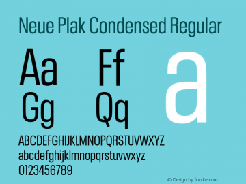 Neue Plak Condensed Regular Version 1.00, build 9, s3 Font Sample