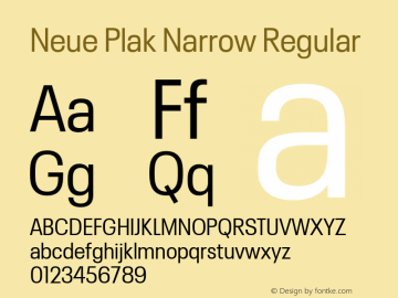 Neue Plak Narrow Regular Version 1.00, build 9, s3 Font Sample