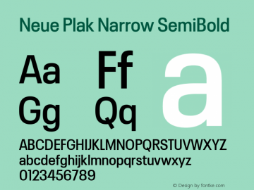 Neue Plak Narrow SemiBold Version 1.00, build 9, s3 Font Sample