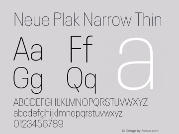 Neue Plak Narrow Thin Version 1.00, build 9, s3 Font Sample