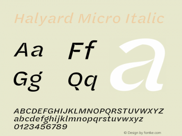 Halyard Micro Italic Version 1.001 Font Sample