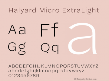 Halyard Micro ExtraLight Version 1.001 Font Sample