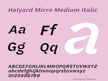 Halyard Micro Medium Italic Version 1.001 Font Sample